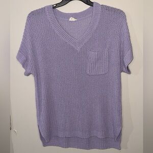 Women's Knit V-Neck Short Sleeve Top Pocket Casual Pullover medium boutique